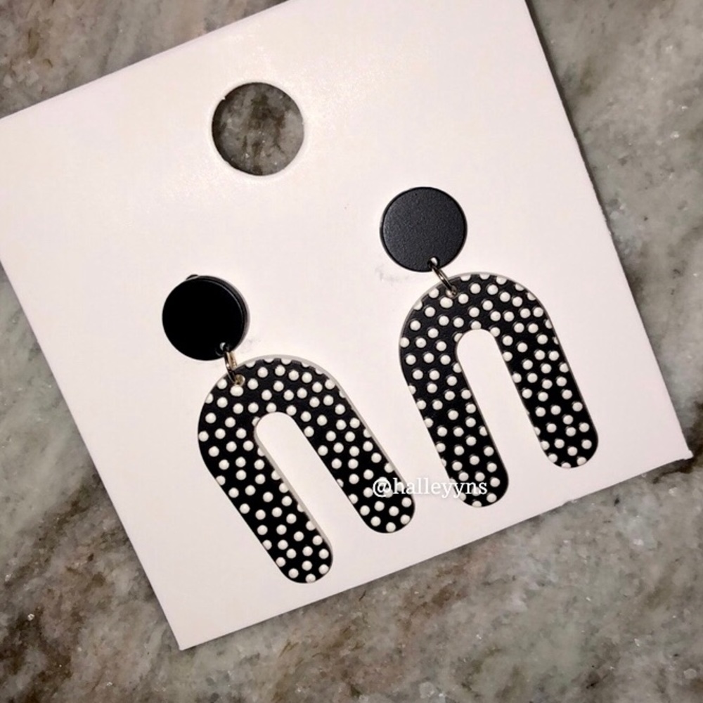 Polka Dot Horseshoe Dangle Earrings - Picture 6 of 6
